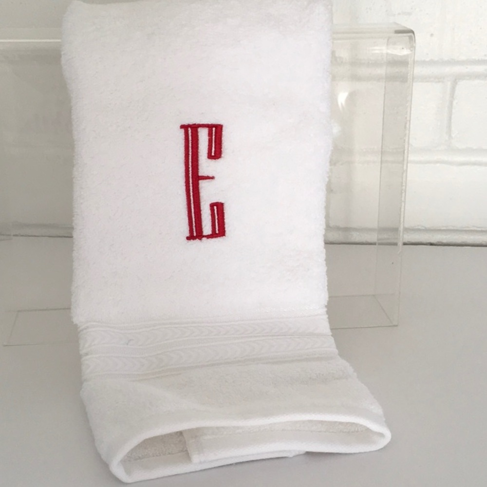 Personalized (E) Emboidered White Bathroom Powder Room Dorm  Hand Towel